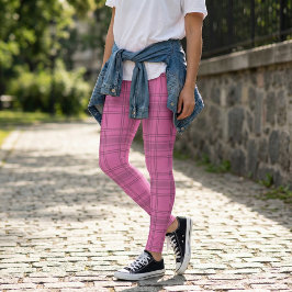 Leggings Patrón elegante de tartán rosado
