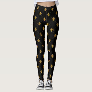 Leggings Patrón elegante del Damasco dorado negro
