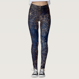 Leggings Patrón elegante dorado y azul oscuro de Mandala