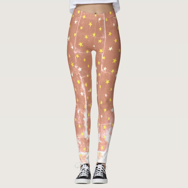 Leggings Patrón elegante estrellas blancas y amarillas (Anverso)