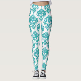Leggings Patrón elegante moderno chic damasco verde azulado