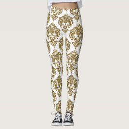 Leggings Patrón elegante moderno chic de damasco dorado y b