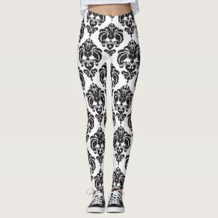 Leggings Patrón elegante moderno damasco en negro y blanco