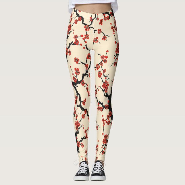 Leggings Patrón elegante sin foco de flores de cerezo (1) (Anverso)