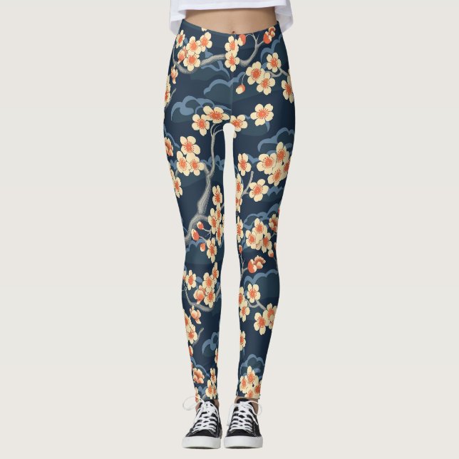 Leggings Patrón elegante sin foco de flores de cerezo (11) (Anverso)