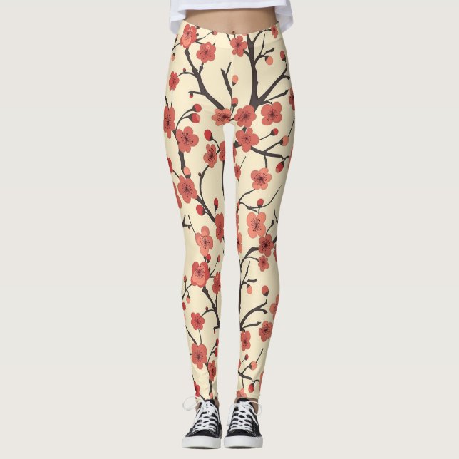 Leggings Patrón elegante sin foco de flores de cerezo (4) (Anverso)
