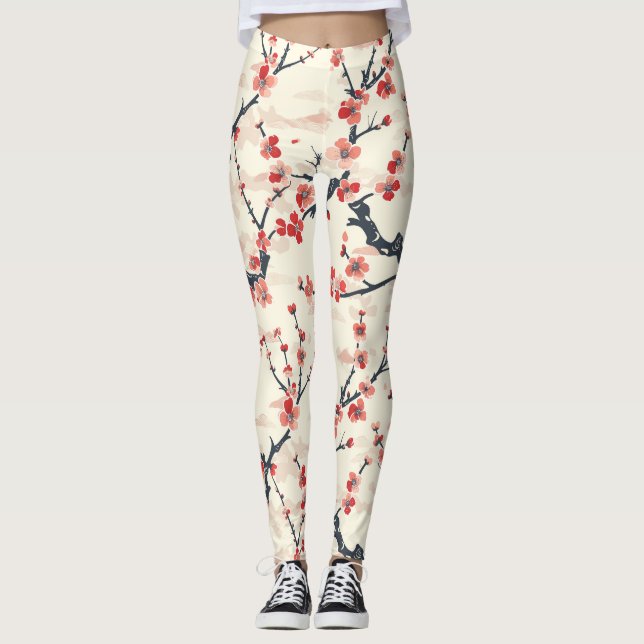 Leggings Patrón elegante sin foco de flores de cerezo (5) (Anverso)