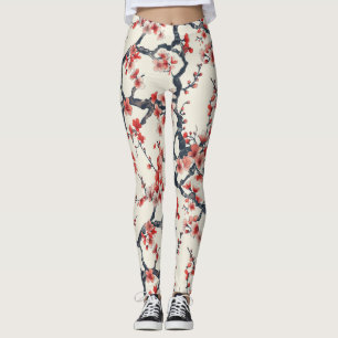 Leggings Patrón elegante sin soldadura de flores de cerezo 