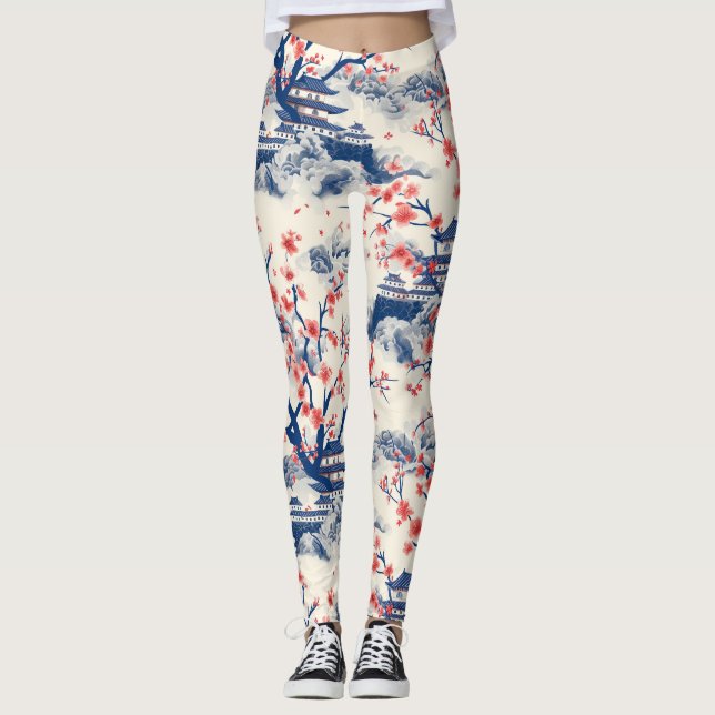 Leggings Patrón elegante sin soldadura de flores de cerezo  (Anverso)