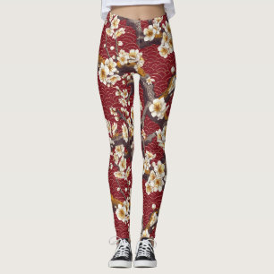 Leggings Patrón elegante sin soldadura de flores de cerezo