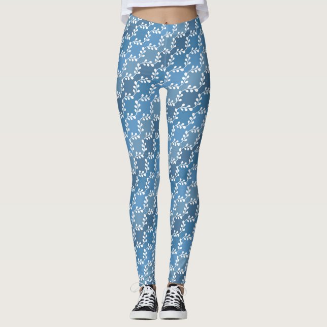 Leggings Patrón en ángulo blanco de tonos azules (Anverso)