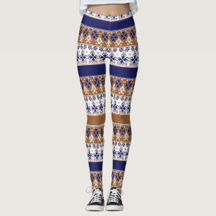 Leggings Patrón escandinavo rayado azul marrón