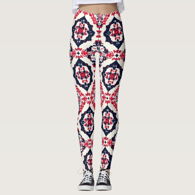 Leggings Patrón eslavo blanco rojo (Anverso)