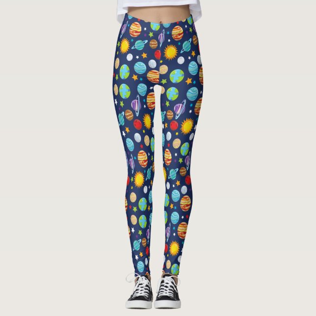 Leggings Patrón espacial, planetas, estrellas, cosmos, gala (Anverso)