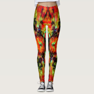 Leggings Patrón estelar de caleidoscopio rojo