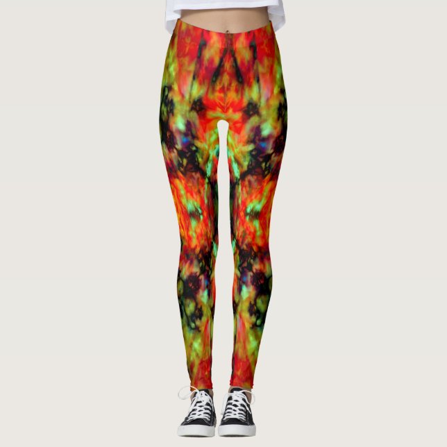 Leggings Patrón estelar de caleidoscopio rojo (Anverso)