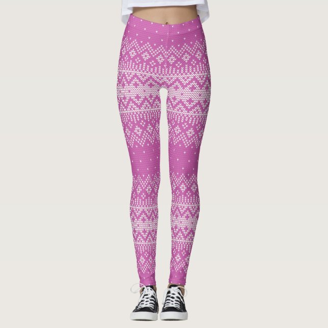 Leggings Patrón estitch de punto Orquídea ID208 rosa (Anverso)