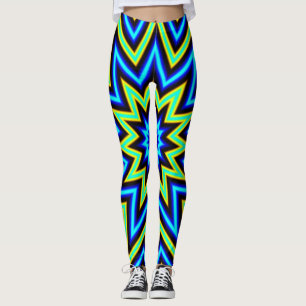 Leggings Patrón estrella amarilla verde y azul psicodélico