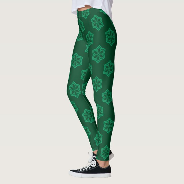 Leggings Patrón estrella de copo de nieve verde (Izquierda)