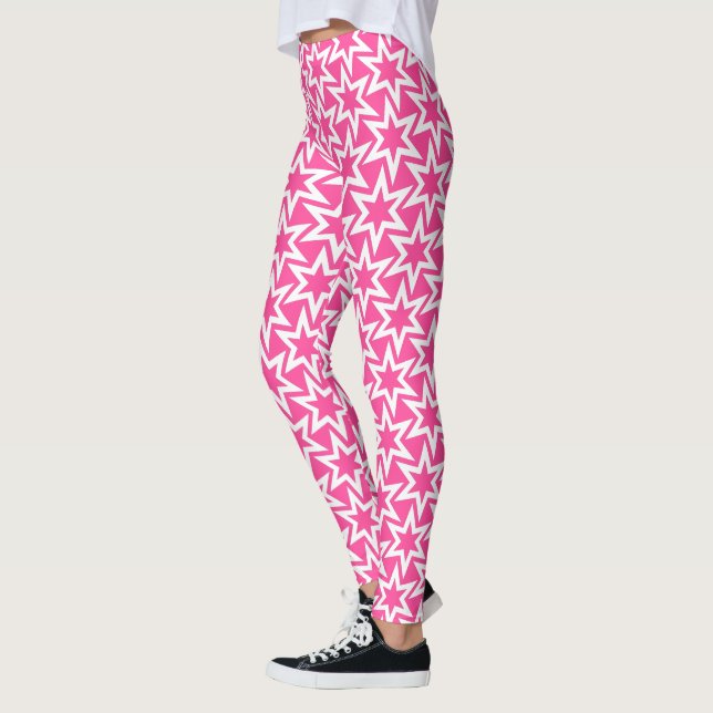 Leggings Patrón Estrella Geométrica Blanco y Rosa (Izquierda)