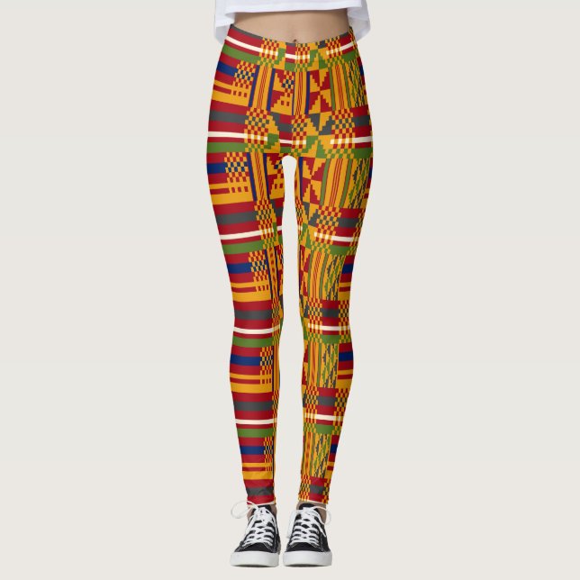 Leggings Patrón étnico de Kente - Textil africano vibrante (Anverso)