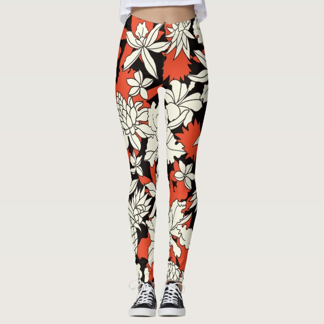 Leggings Patrón exótico sin foco de flor tropical (Anverso)