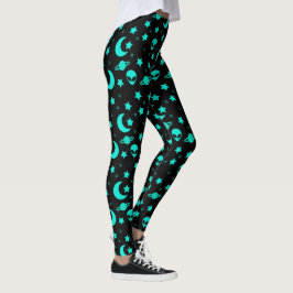Leggings Patrón extraño turquesa con estrellas y lunas