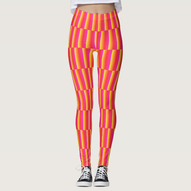 Leggings Patrón Feliz de Baldosas de Arcoíris 3D (Anverso)