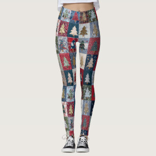 Leggings Patrón festivo de árbol de Navidad en patchwork (4