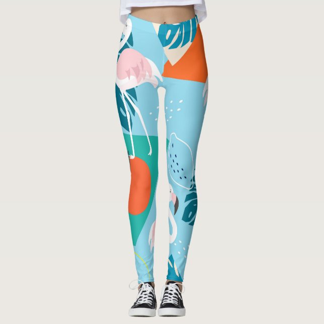 Leggings Patrón Flamingo Tropical, Moderno. (Anverso)