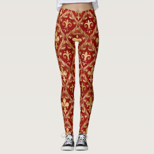 Leggings Patrón Fleur-de-lis rojo de lujo