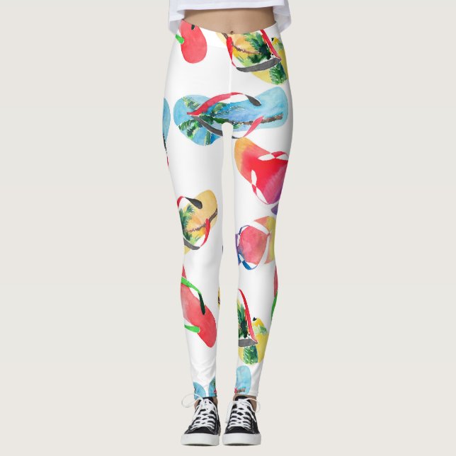 Leggings Patrón Flip Flops de la playa de verano (Anverso)
