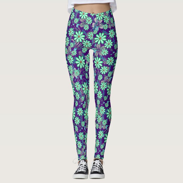 Leggings Patrón floral 17.b D Fondo morado (Anverso)