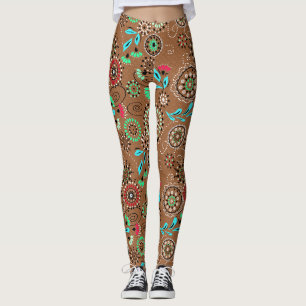 Leggings Patrón floral abstracto folicular étnico retro mar