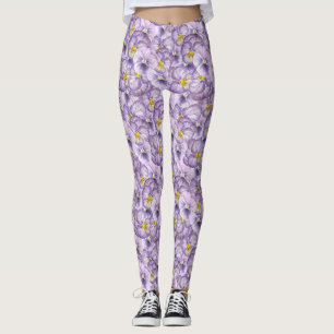 Leggings Patrón floral acuarela con paneles violetas