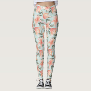 Leggings Patrón Floral acuático con flores rosadas-23720