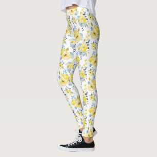 Leggings Patrón floral amarillo acuarela