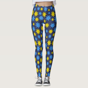 Leggings Patrón floral amarillo y azul brillante