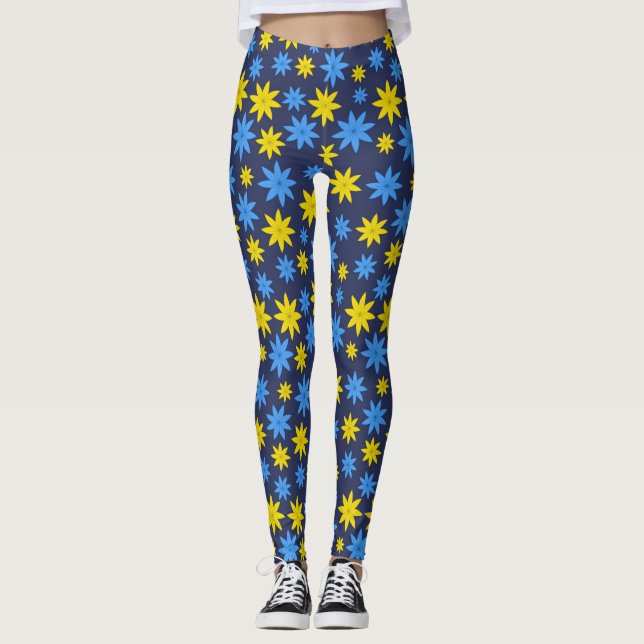 Leggings Patrón floral amarillo y azul brillante (Anverso)