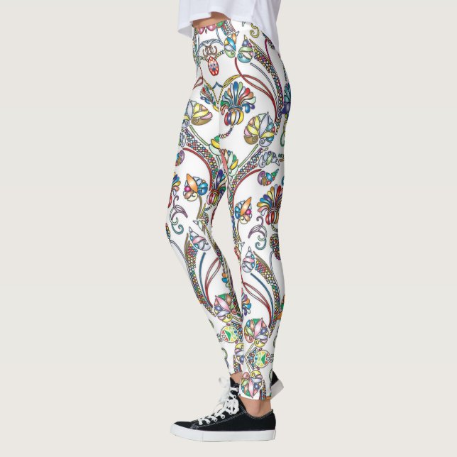 Leggings Patrón floral antiguo multicolor sobre blanco (Izquierda)