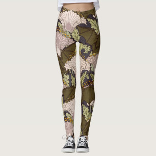 Leggings Patrón Floral Art Nouveau Antiguo de Murciélago y