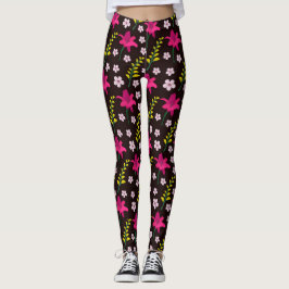 Leggings Patrón floral audaz sobre fondo negro