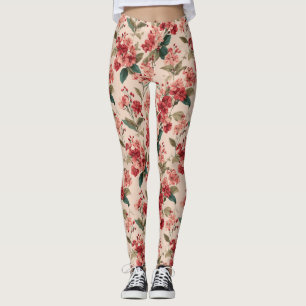 Leggings Patrón floral azalea rosado vintage - clásico