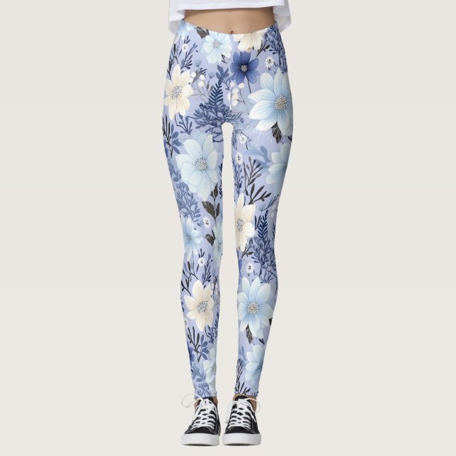 Leggings Patrón floral azul claro (Anverso)