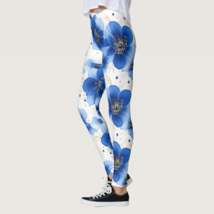 Leggings Patrón floral azul con acentos dorados