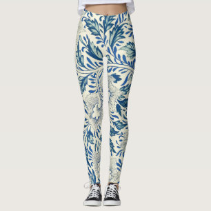Leggings Patrón floral azul Diseño antiguo asiático
