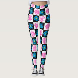 Leggings Patrón floral azul rosado geométrico