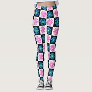 Leggings Patrón floral azul rosado geométrico