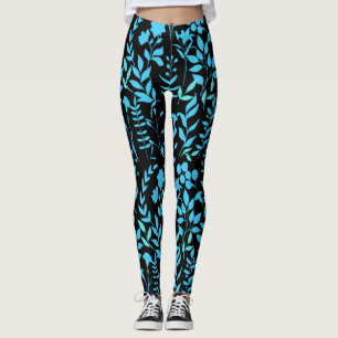Leggings Patrón floral azul.ST01 Negro BG
