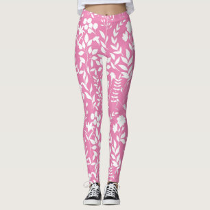 Leggings Patrón floral azul.ST02. BG rosa blanco